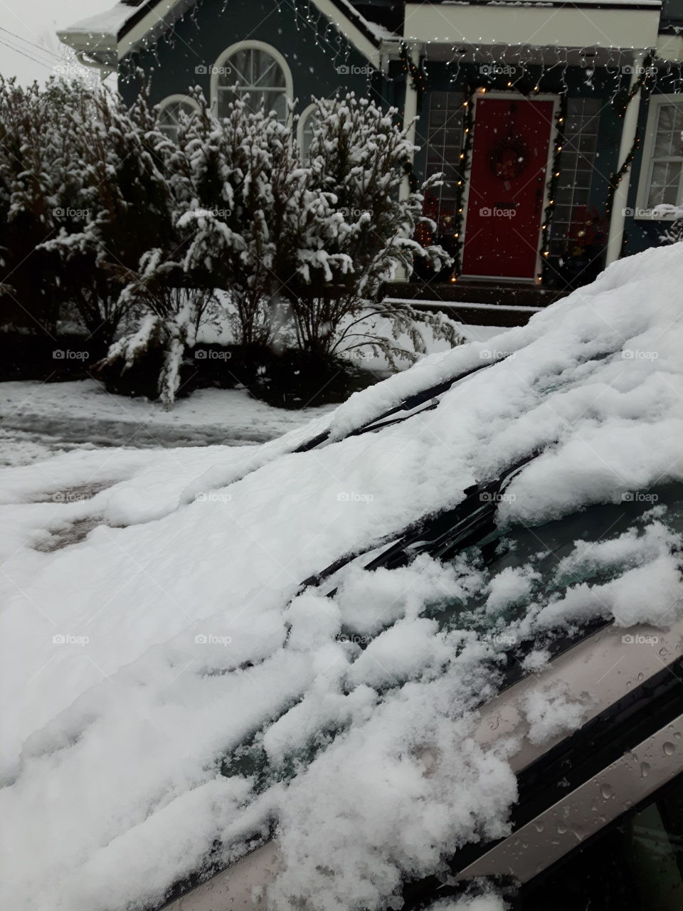 snow covered windshield