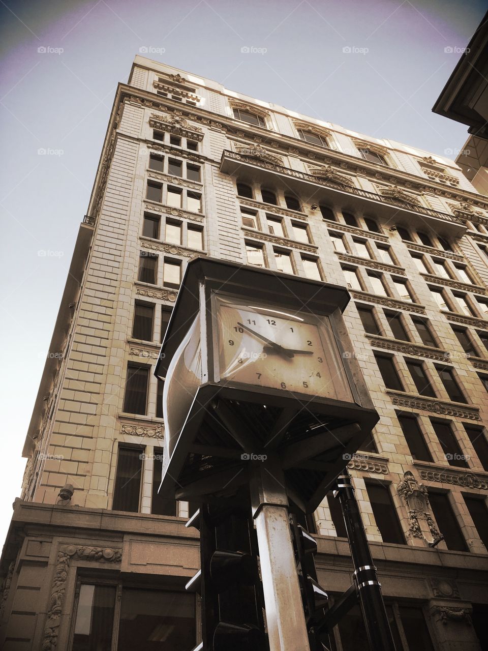 Clock and building viewpoint photography 