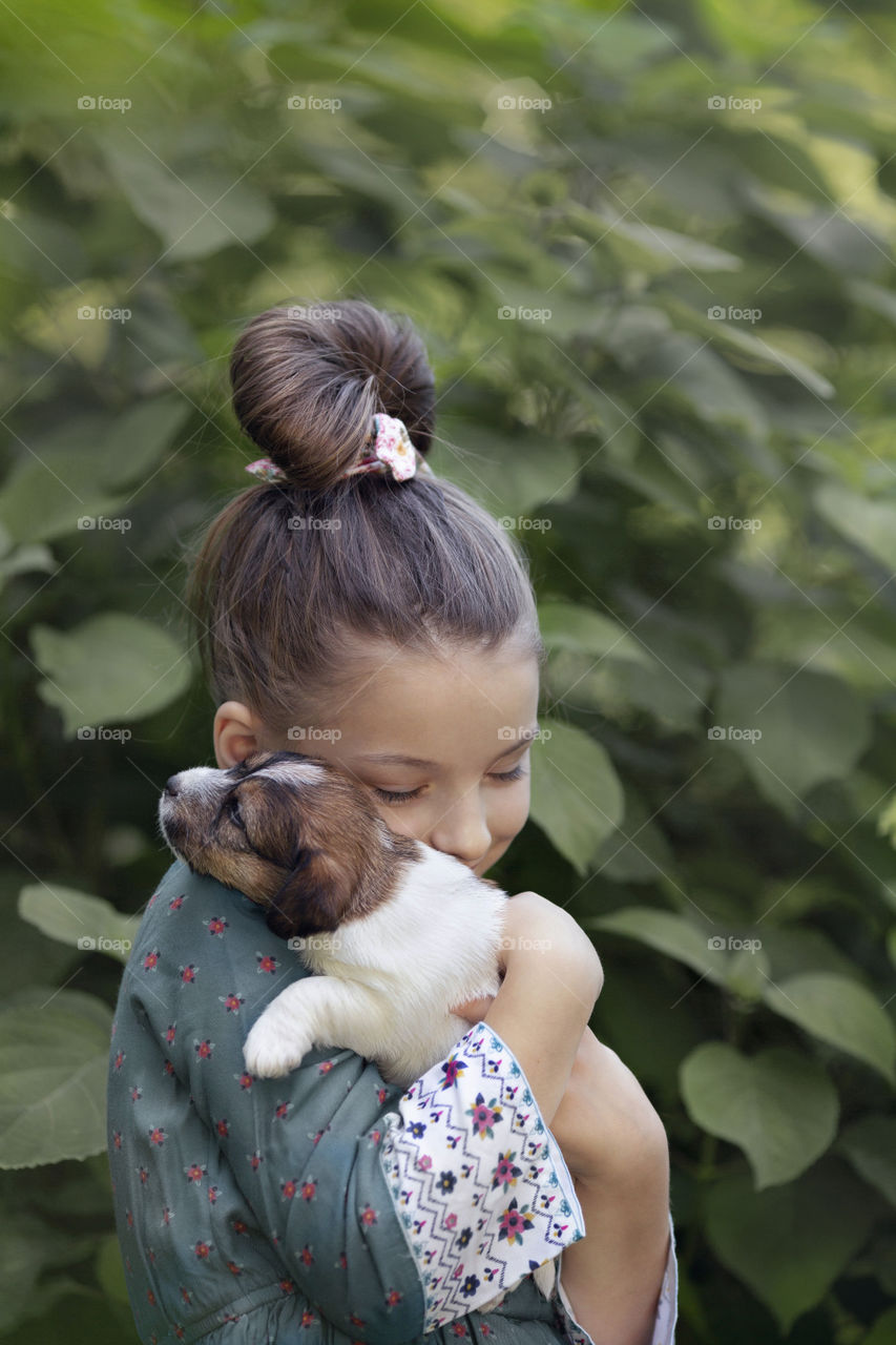 Best friend, dog and girl, smiling face, childhood, happy 