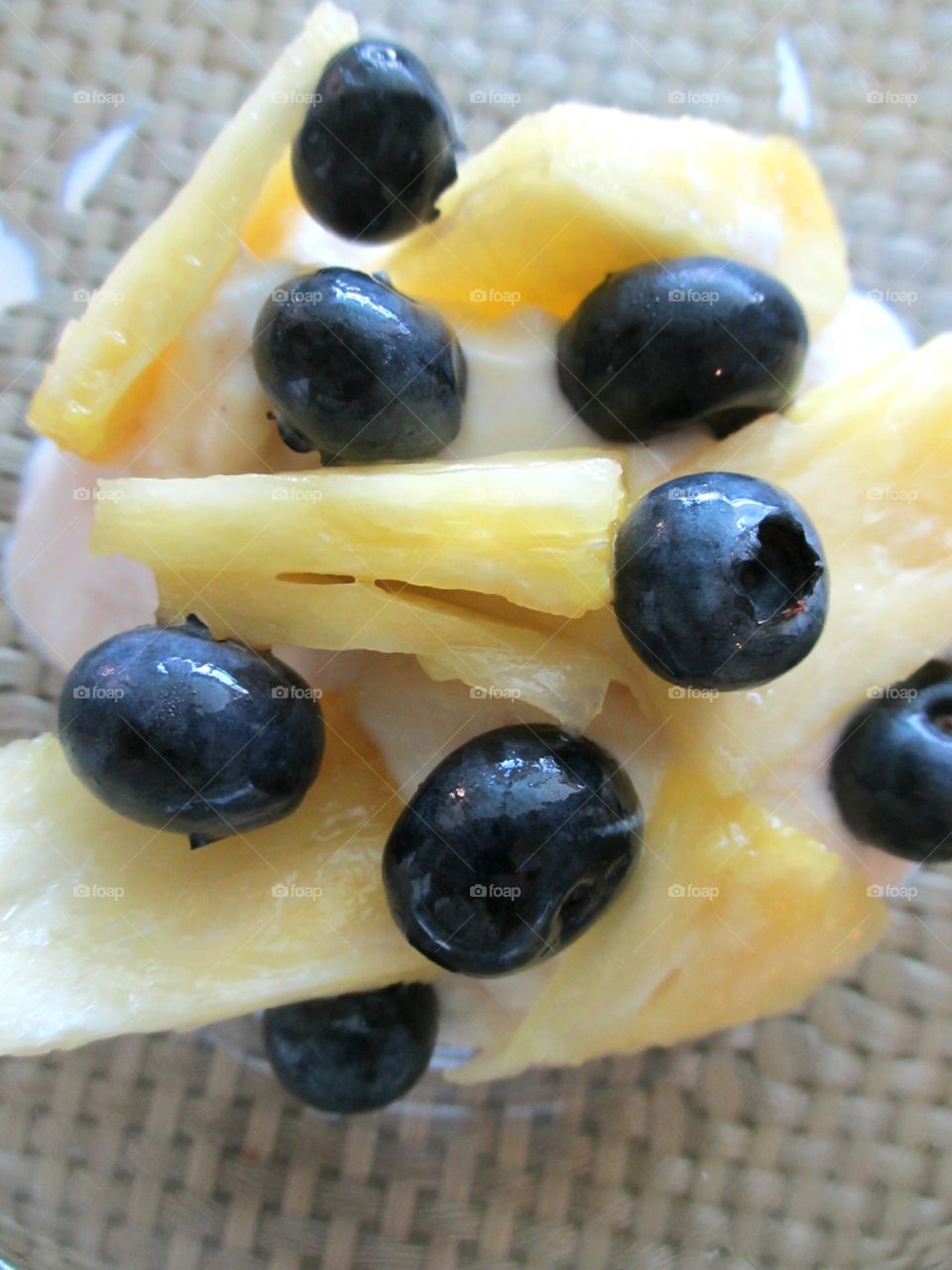 Elevated view blue barriers with pineapple