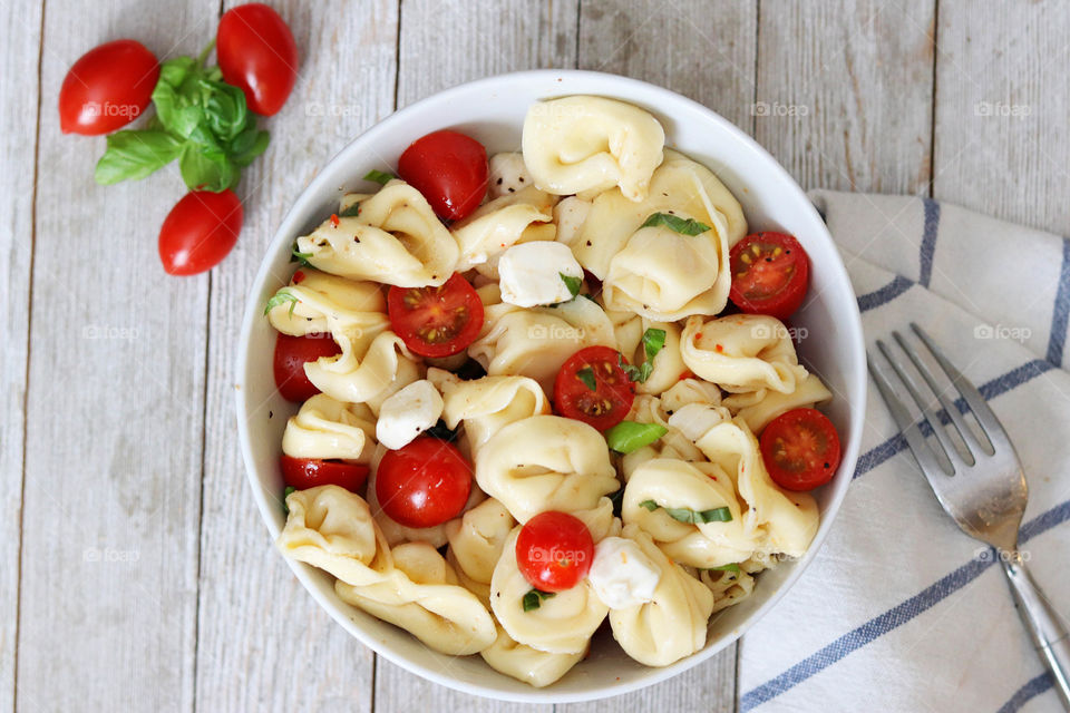 Close-up of pasta salad in bowl