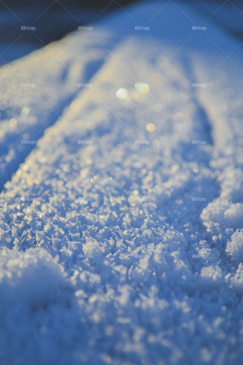 Snow crystals in sunlight 