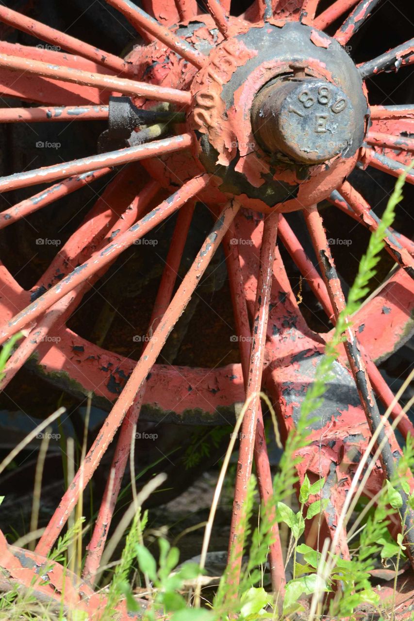 red spoked iron wheels
