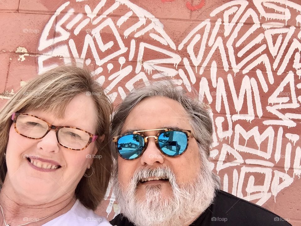 Older Couple Graffiti Heart Wall