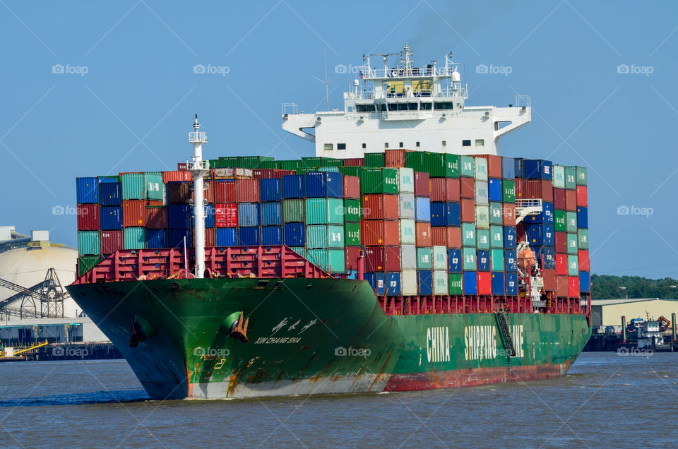 Container ship in Savannah Harbor