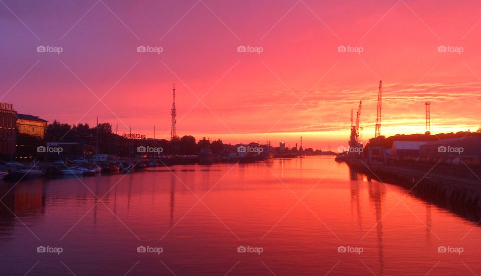 Sunset in Liepaja trade channel
