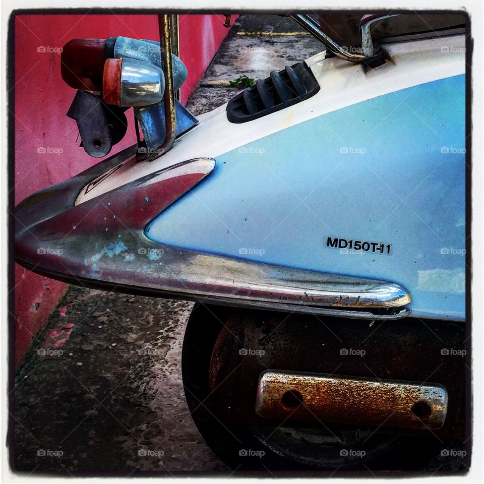 Vintage Scooter Abandoned Along The Side Of The Road 