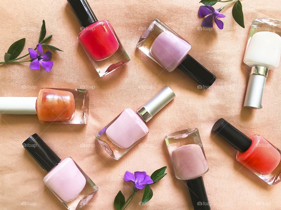 Colorful nail polish bottles 