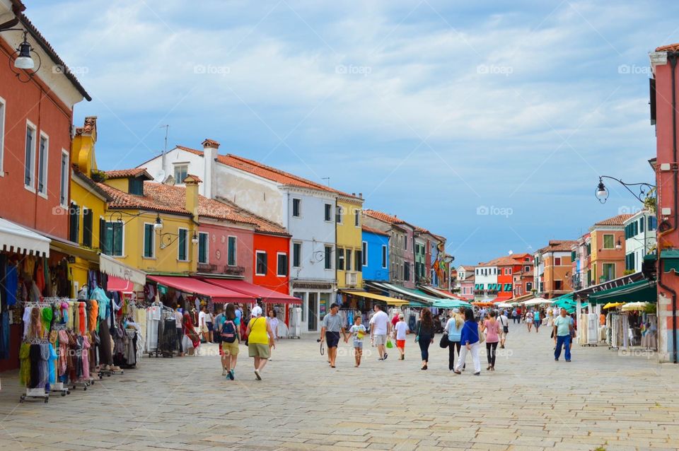 Tourists in Burano Italy 
