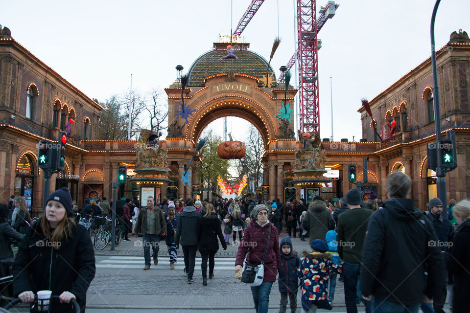 Halloween market at theme park Tivoli in Copenhagen Denmark.