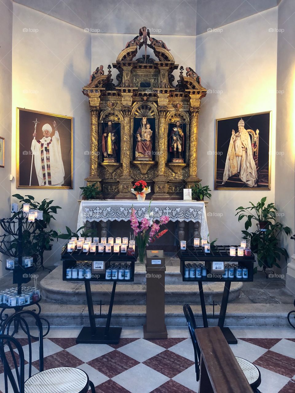 Side Altar of Madonna del Monte de Marsure church in Aviano, Italy