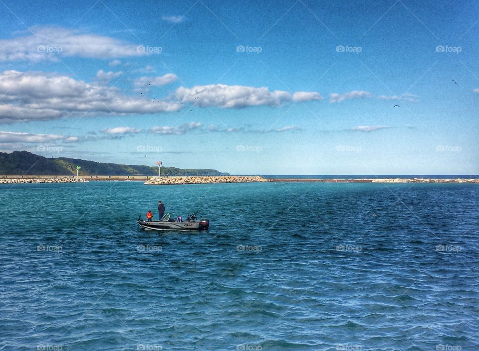 Boating. Father & Son Fishing