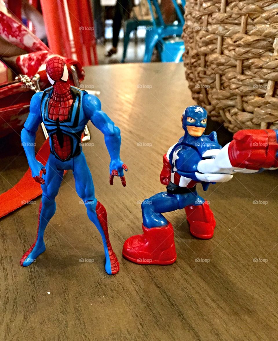 Superheroes in everyday life. My sons are always placing their figurines in random places