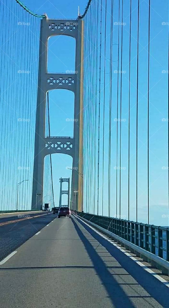 Driving across the Mackinac Bridge, MI