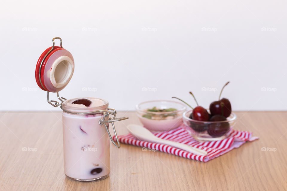 Cherry smoothie in jar