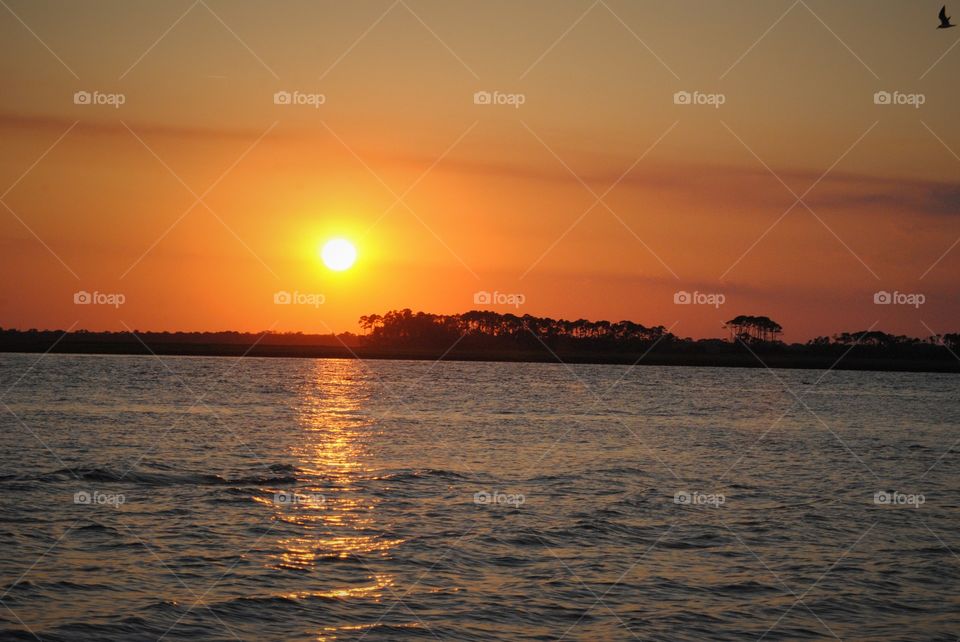 The Shoreline of Folly Beach South Carolina at Sunset