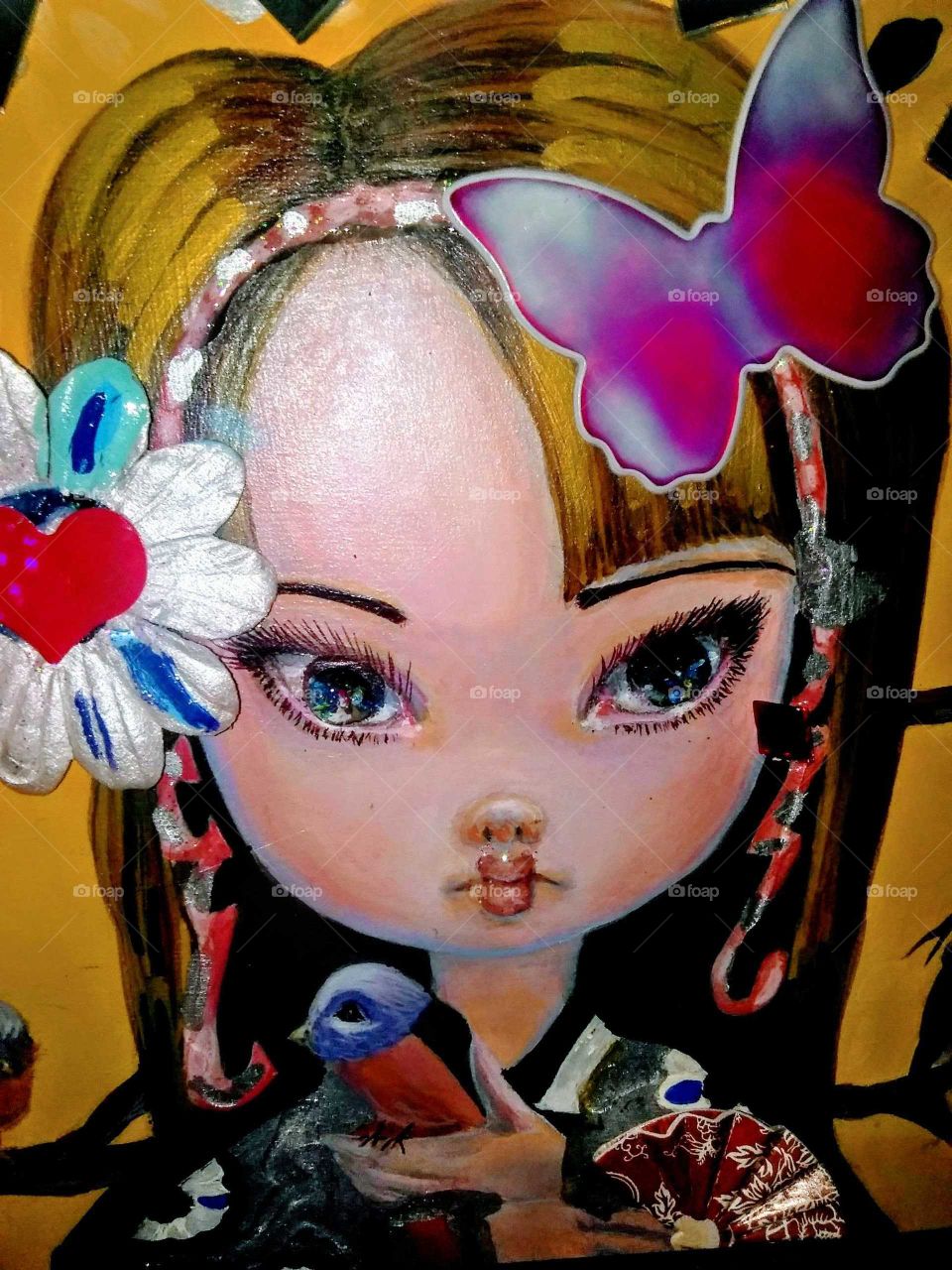 added stickers,glitter a flower and highlights etc on an already pretty painting fullface pout butterfly