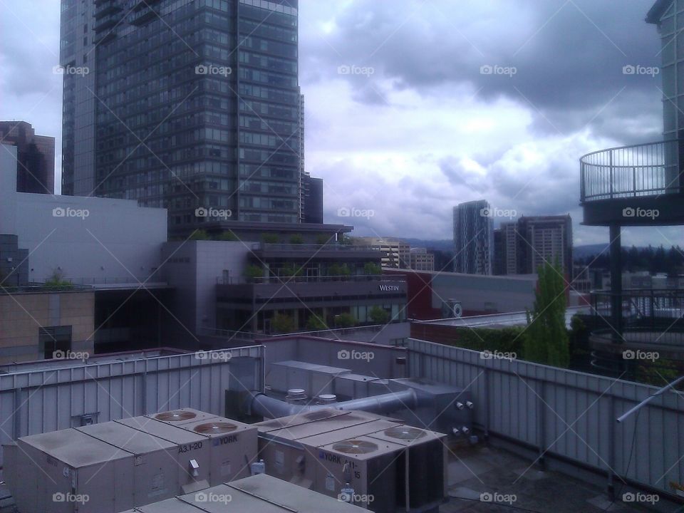 Rooftop View. Standing on top of a rooftop in downtown Bellevue.