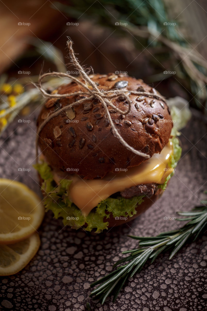 Dark burger with grain bread