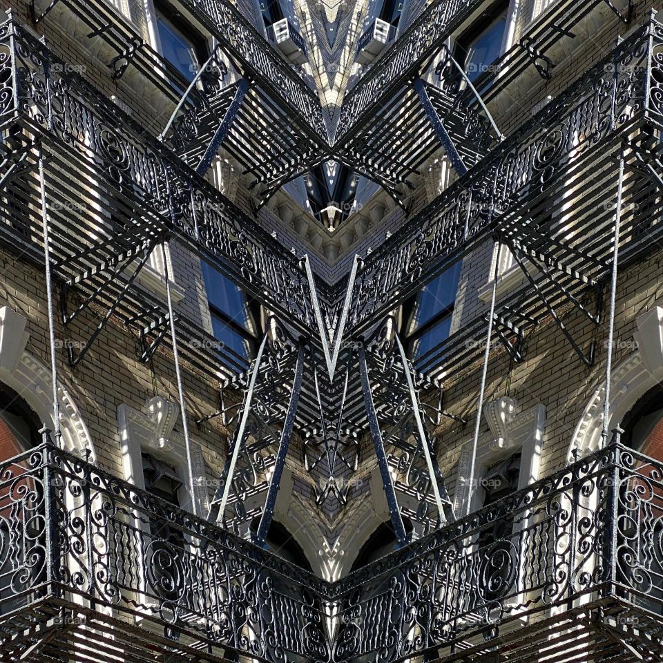 Fire escapes on a building in lower Manhattan 