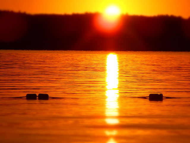 Golden sunset over lake winnipesaukee New Hampshire 