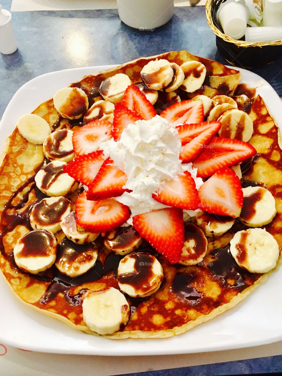 Beautiful and Delicious Strawberries-Bananas chocolate Pancakes-May 07 2017-Montreal, Quebec, Canada