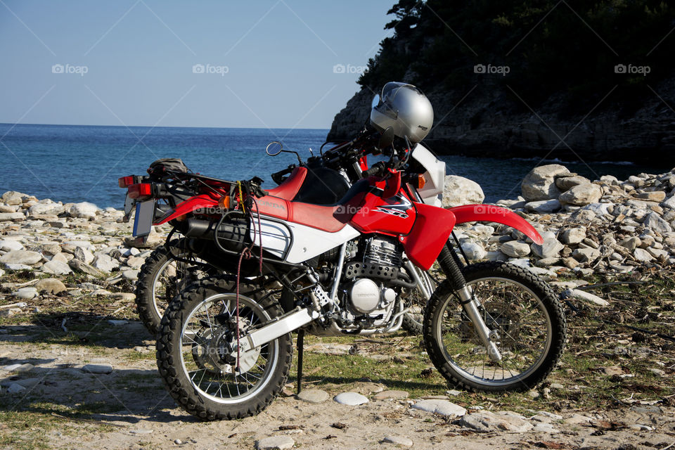 honda motorbikes. honda sport motor bikes on Livadi beach in southern part of Thassos island in Greece