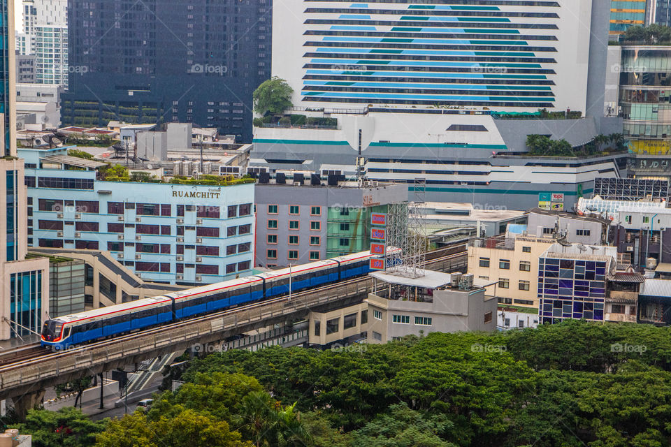 The Skytrain and the Cityscape of the Metropolis City Bangkok in Thailand Southeast Asia
