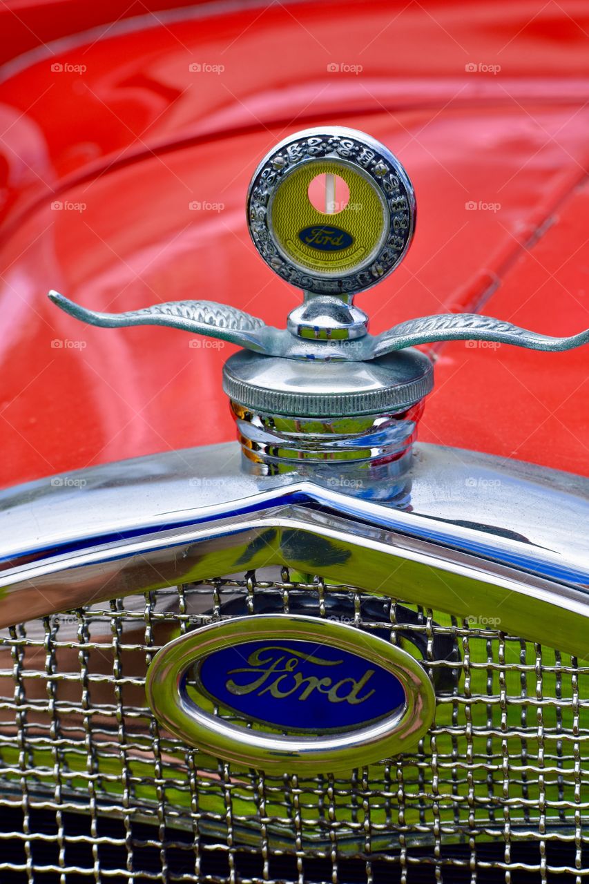 Classic Ford grill and hood ornament