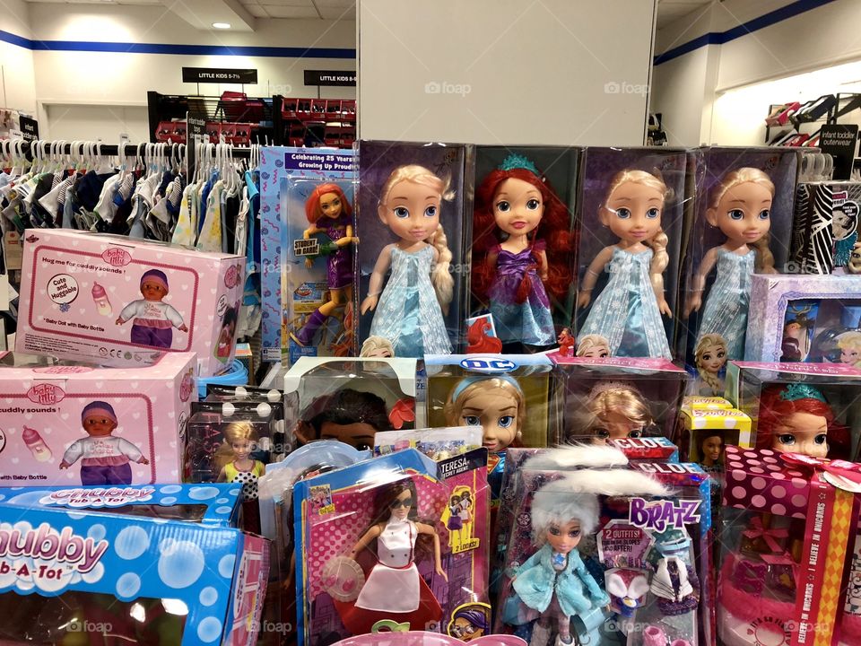 Toy department with dolls.