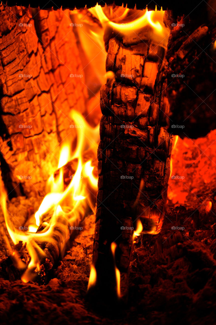 Close-up of fireplace burning