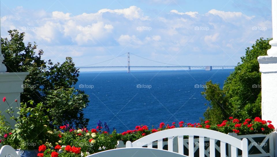 Onlooking the Mackinaw bridge. Mackinac Island Grand Hotel 