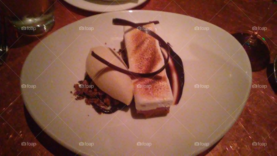 cinnamon ice cream with a gram cracker crumble and a Smores tart