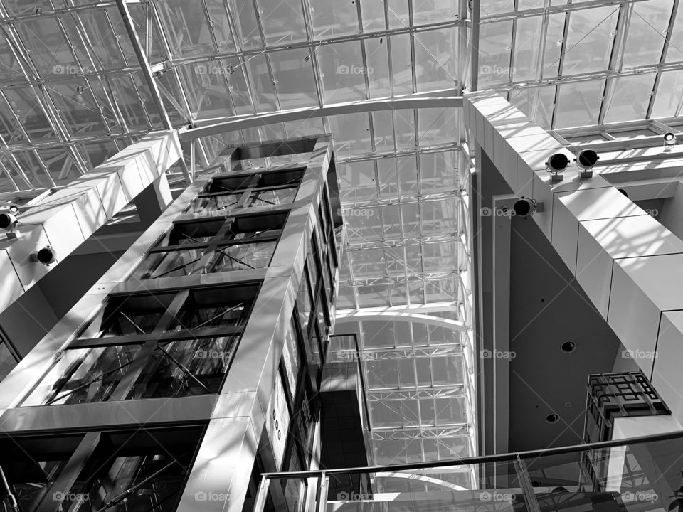 Looking up with black and white architecture 