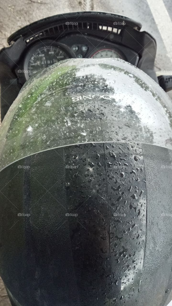 Wet helmet and bike