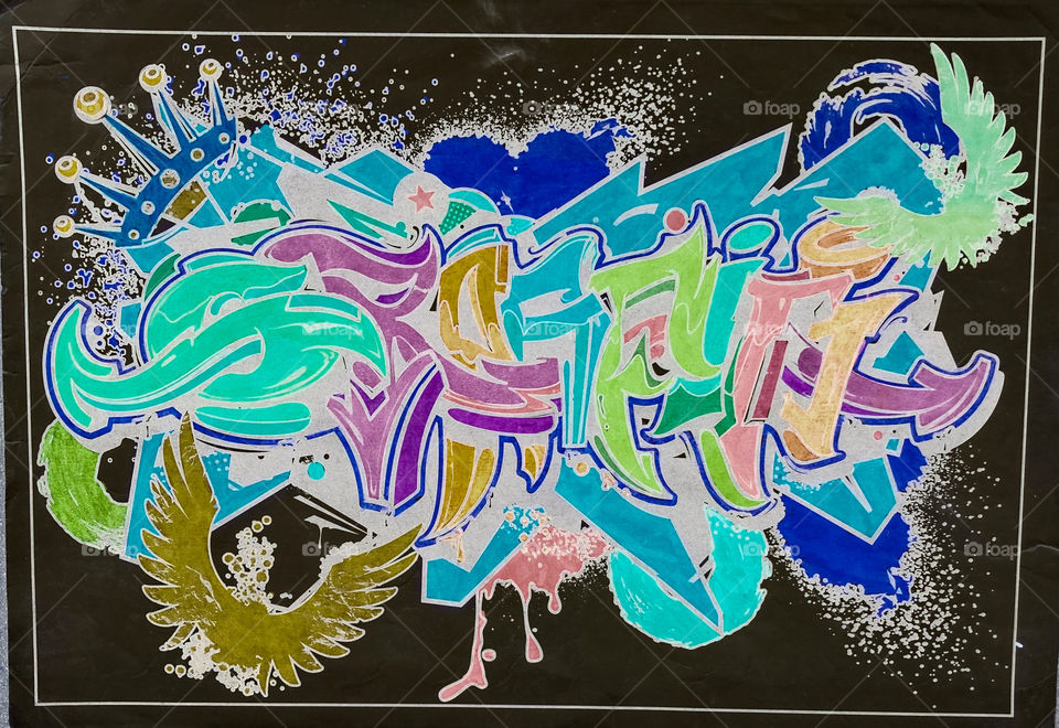 Inverted colored graffiti style lettering