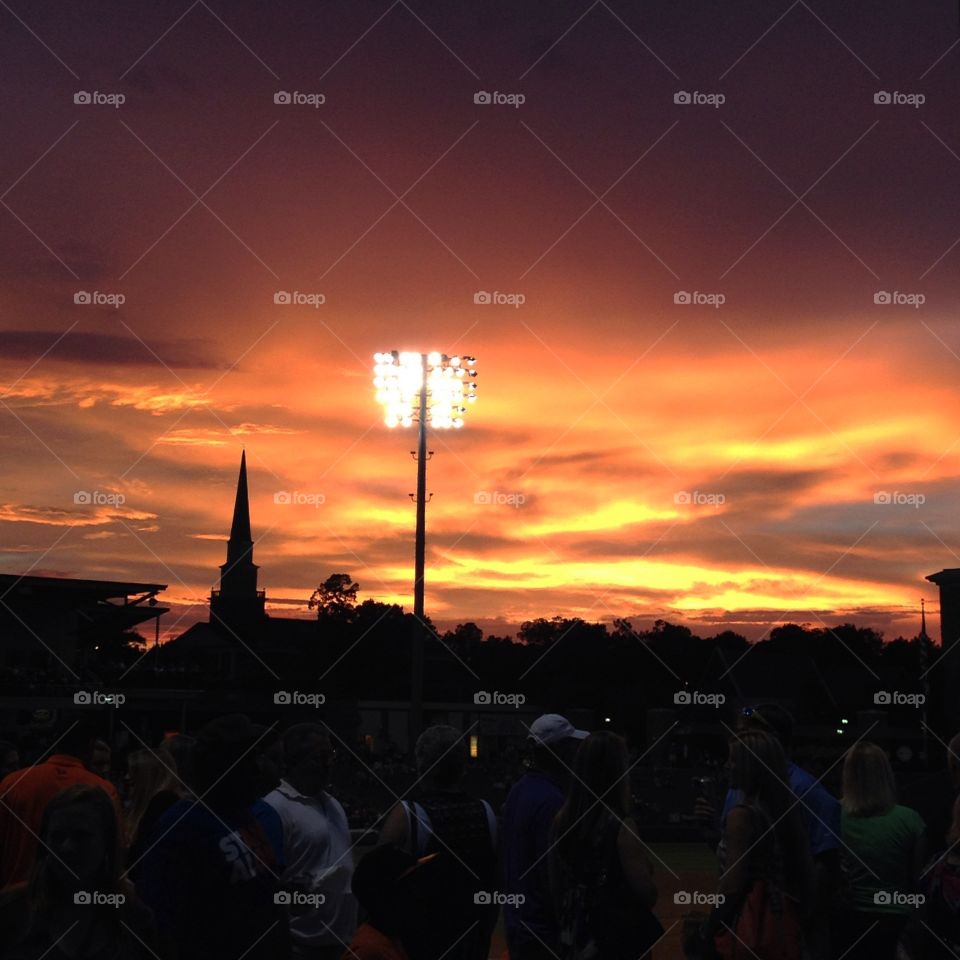 Sunset over the baseball park
