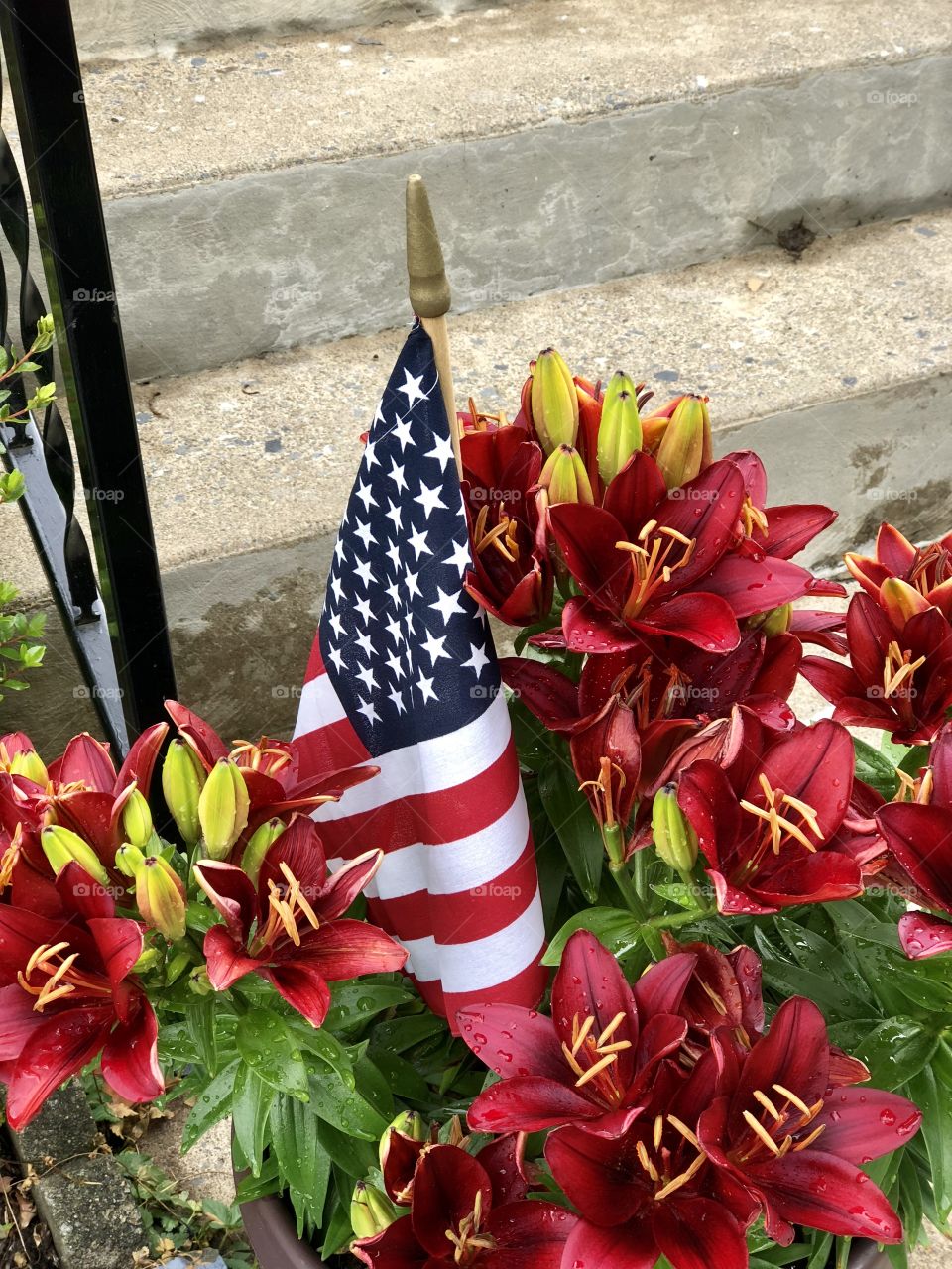 Flag and flowers