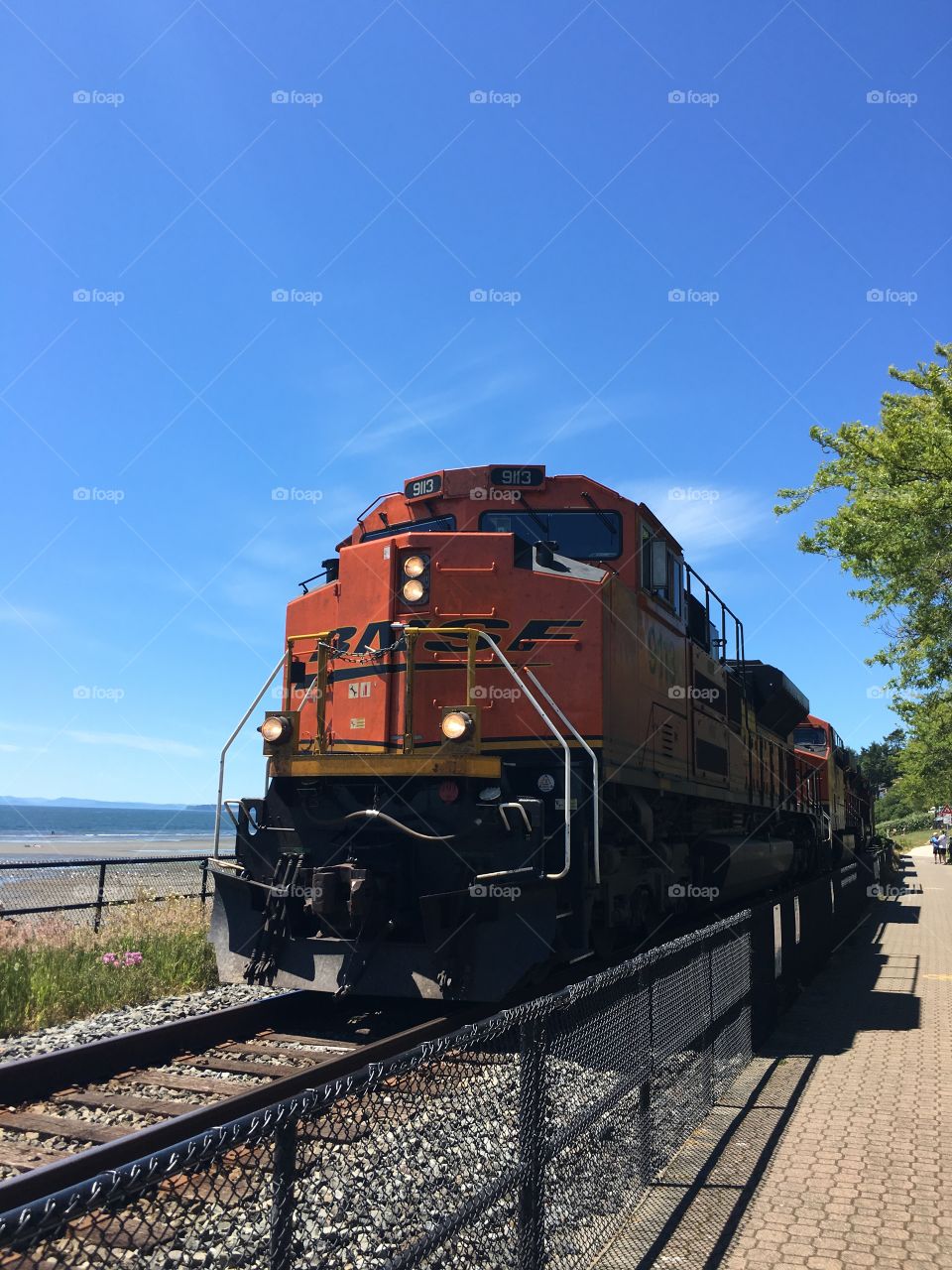 BNSF rail runs through White Rock BC, Canada 