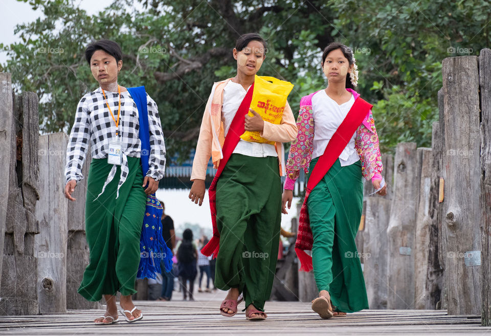 Variety Local life style on U-Bein bridge , the longest wooden bridge in the world , Mandalay Myanmar