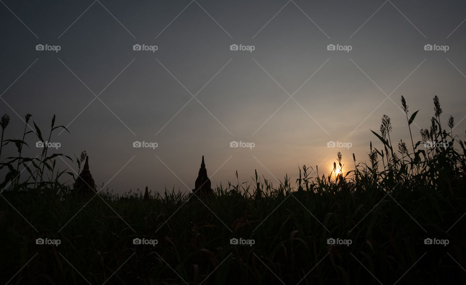 Twilight moment at Bagan pagoda field