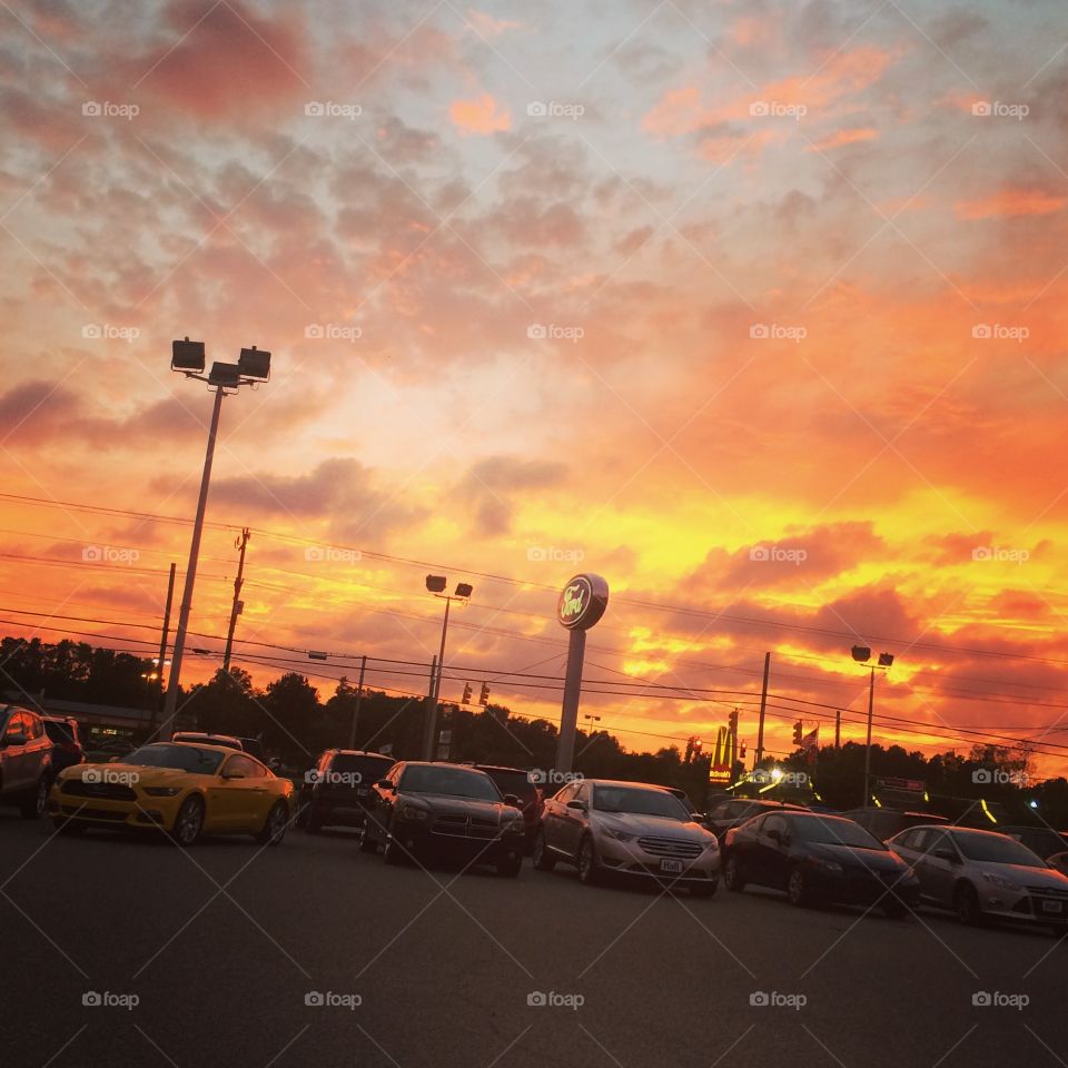 Beautiful sunset view from at a dealership. 
