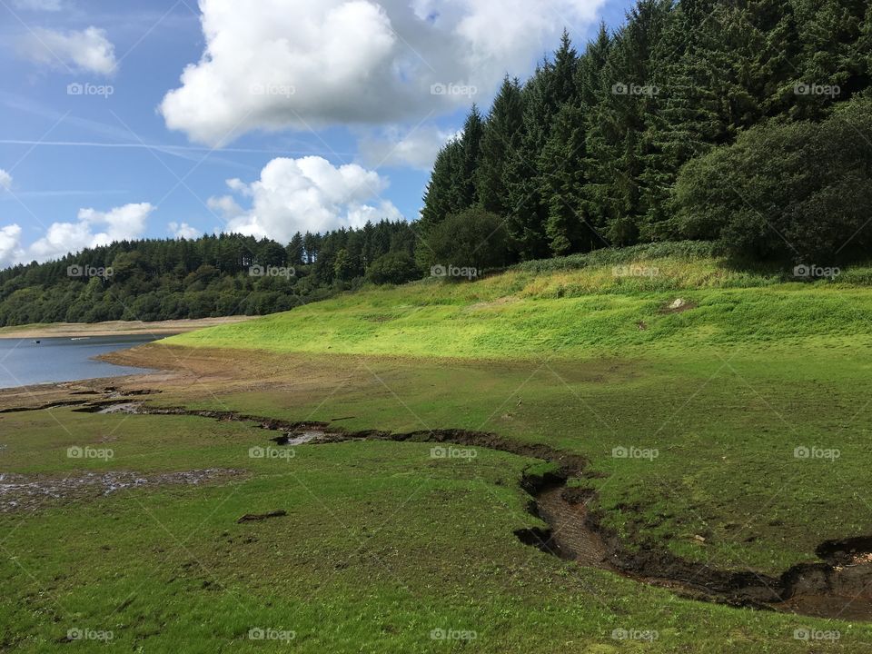 Whistland pound reservoir, Exmoor, North Devon. England. Low perspective on a summer day.