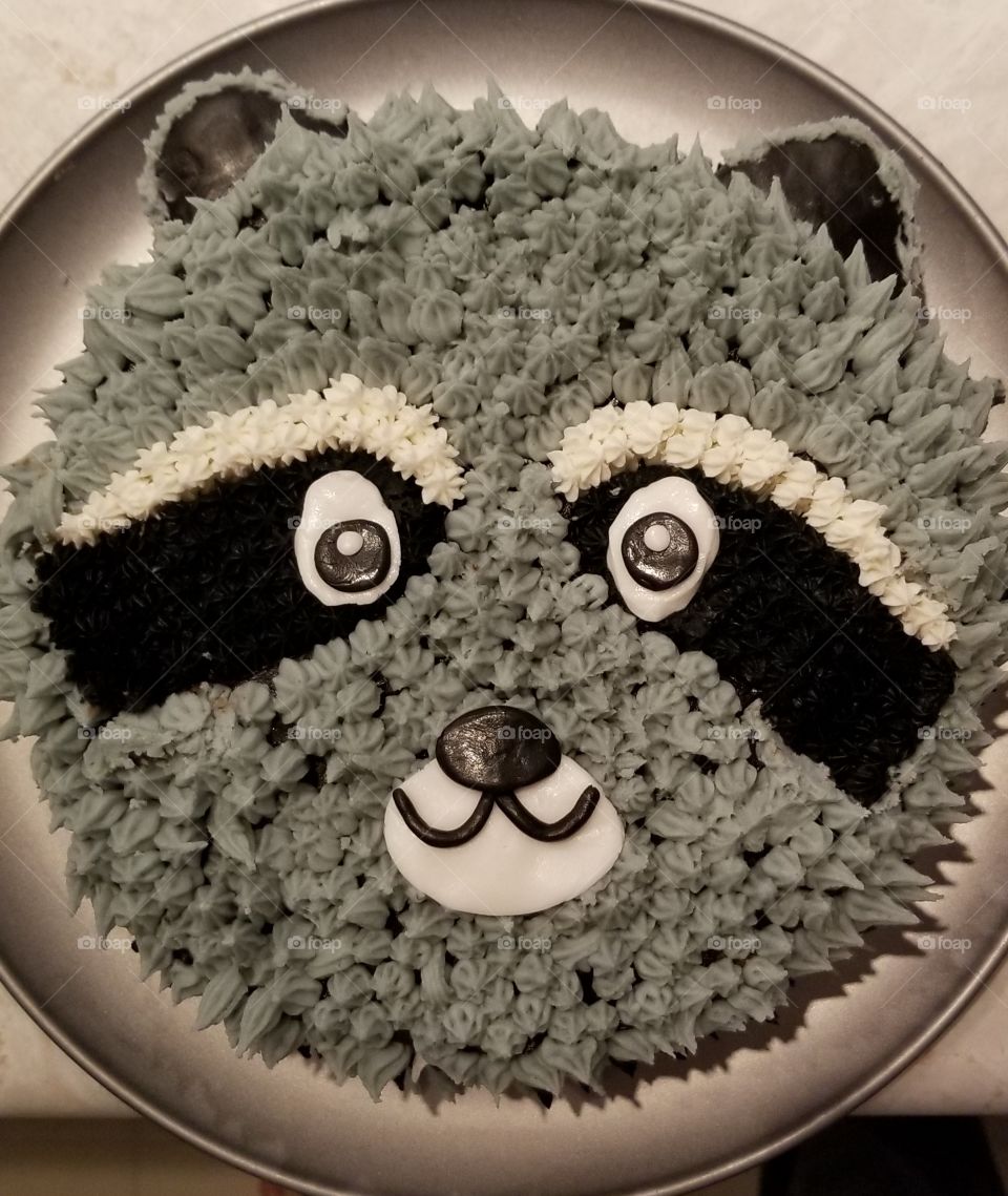 Homemade raccoon cake