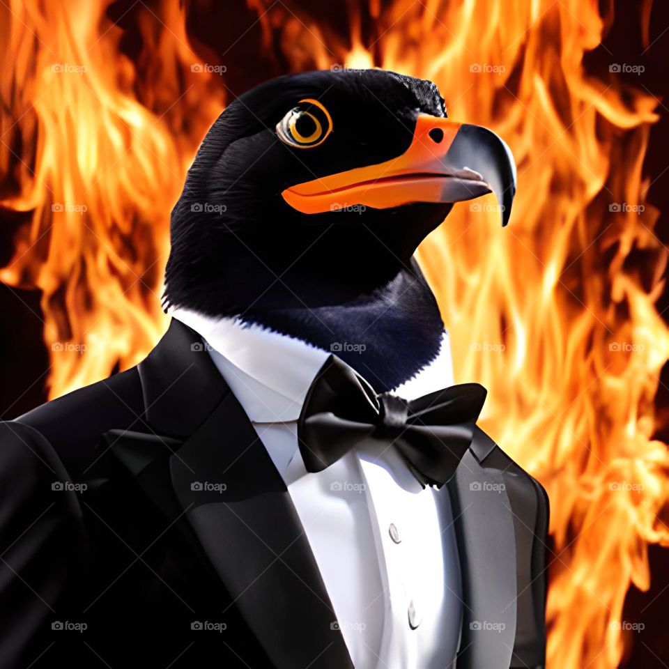 tux in the fire