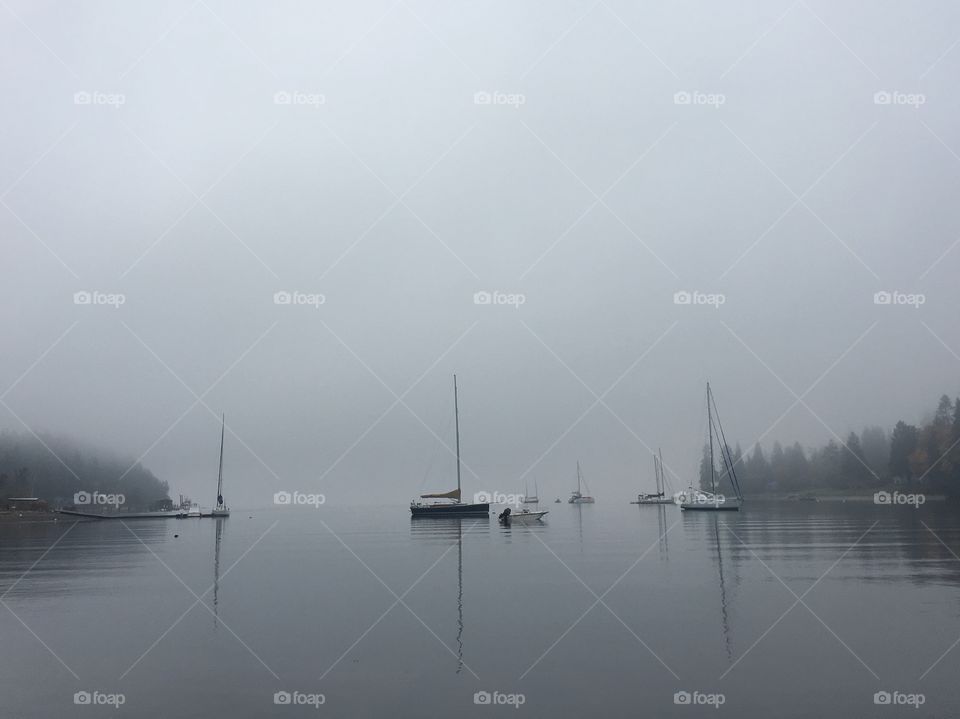 Water, Dawn, Fog, Boat, Lake