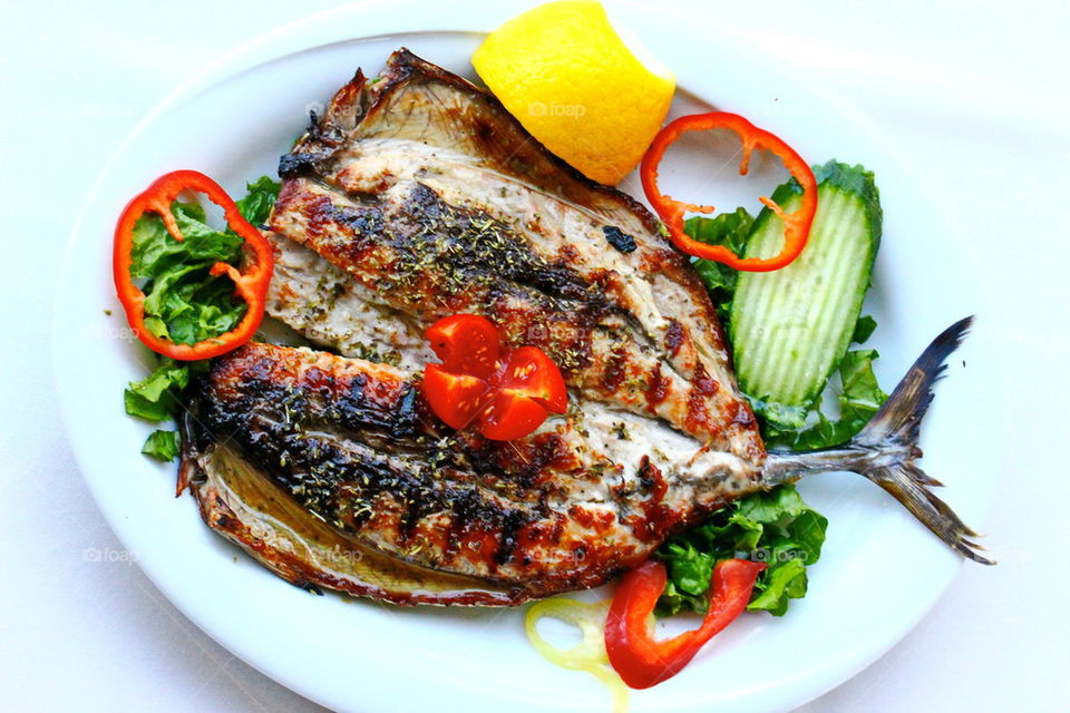 Close-up of grilled tuna fish