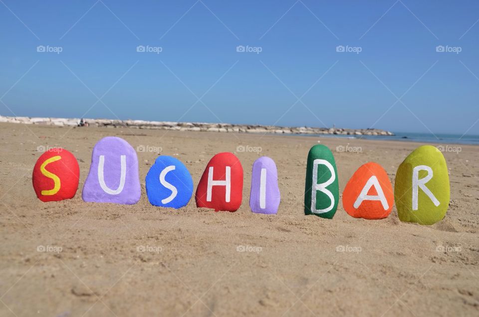 Sushi bar, concept on colourful stones