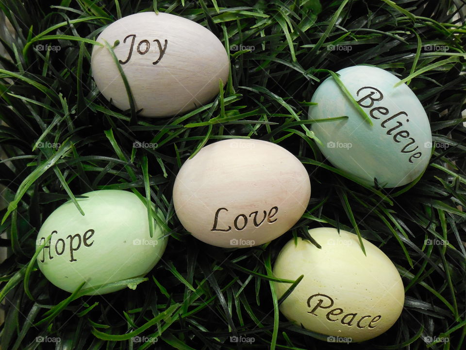 Easter eggs Joy Love Hope Believe Peace