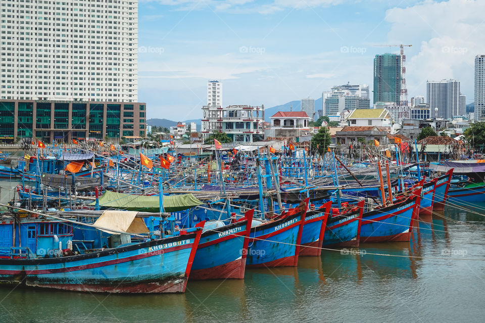 Vibrant fishing boats in Nha Trang, Vietnam